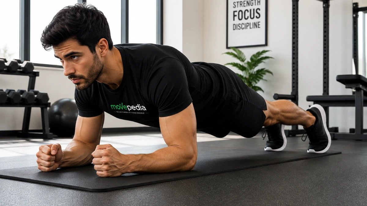 Man performing plank exercises.